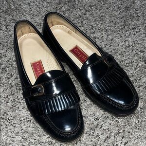 VINTAGE Cole Haan Black Patent Fringe Bit Loafers